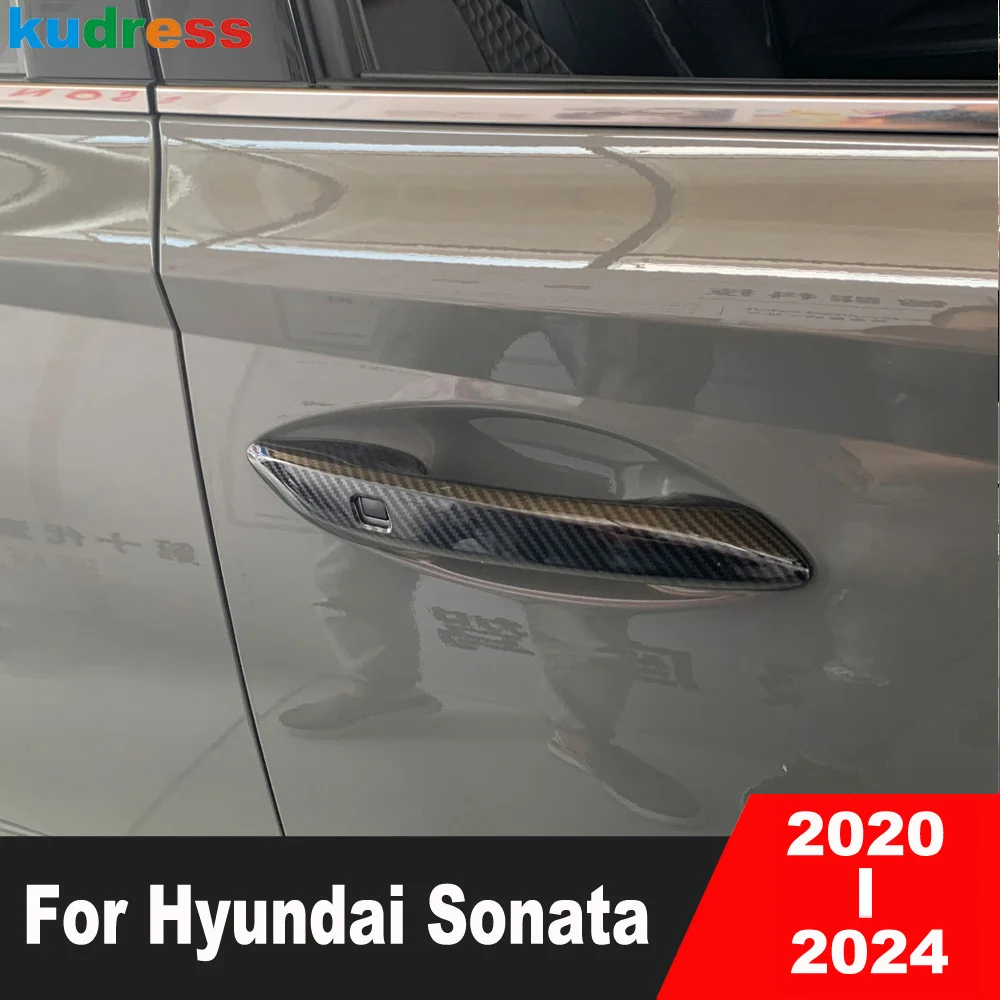 

Для Hyundai Sonata 2020 2021 2022 2023 2024 крышка дверной ручки автомобиля из углеродного волокна, отделка, внешние боковые ручки, рама чаши, аксессуары
