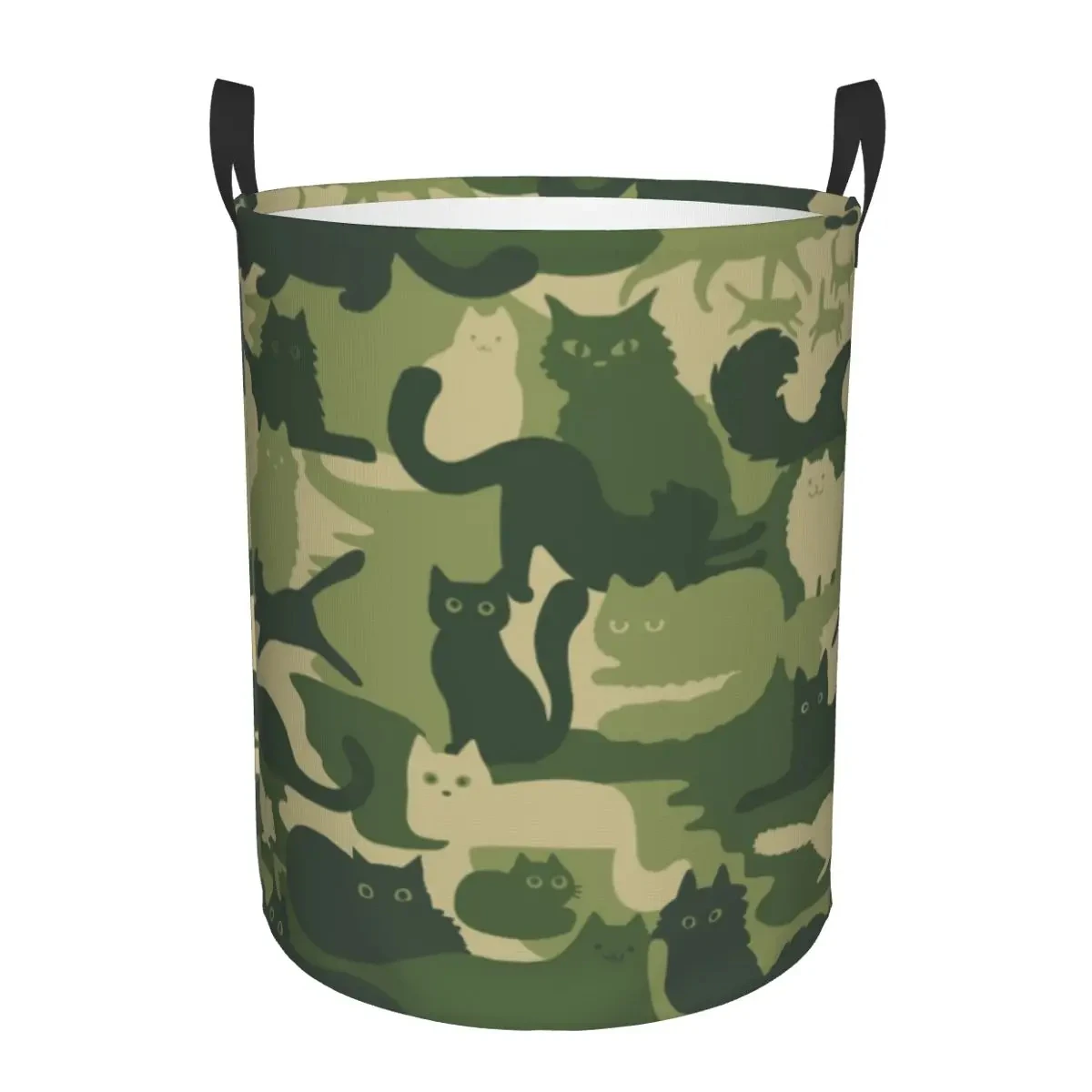 

Green Cat Camo Pattern Laundry Basket Foldable Large Capacity Clothes Storage Bin Camouflage Baby Hamper Dirty Clothes Basket