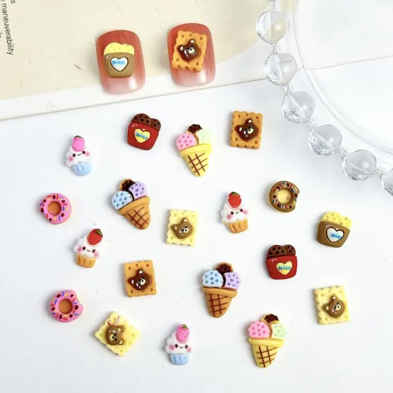 50Pcs Random Mixed Resin Cookie Ice Cream Cone Nail Art Decoration Cute Cartoon Nail Charms Manicure DIY Accessories Crafts