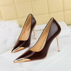 BIGTREE Shoes Retro High Heels Metal Pointed Tip Women Pumps Stiletto 9.5 Cm and 4.5cm Heels Sexy Party Shoes Office Shoes