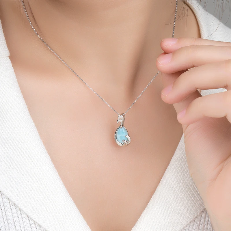 XYOP 925 Sterling Silver Enhances The Sophistication Of Natural Larimar Necklace Jewelry Personality Party