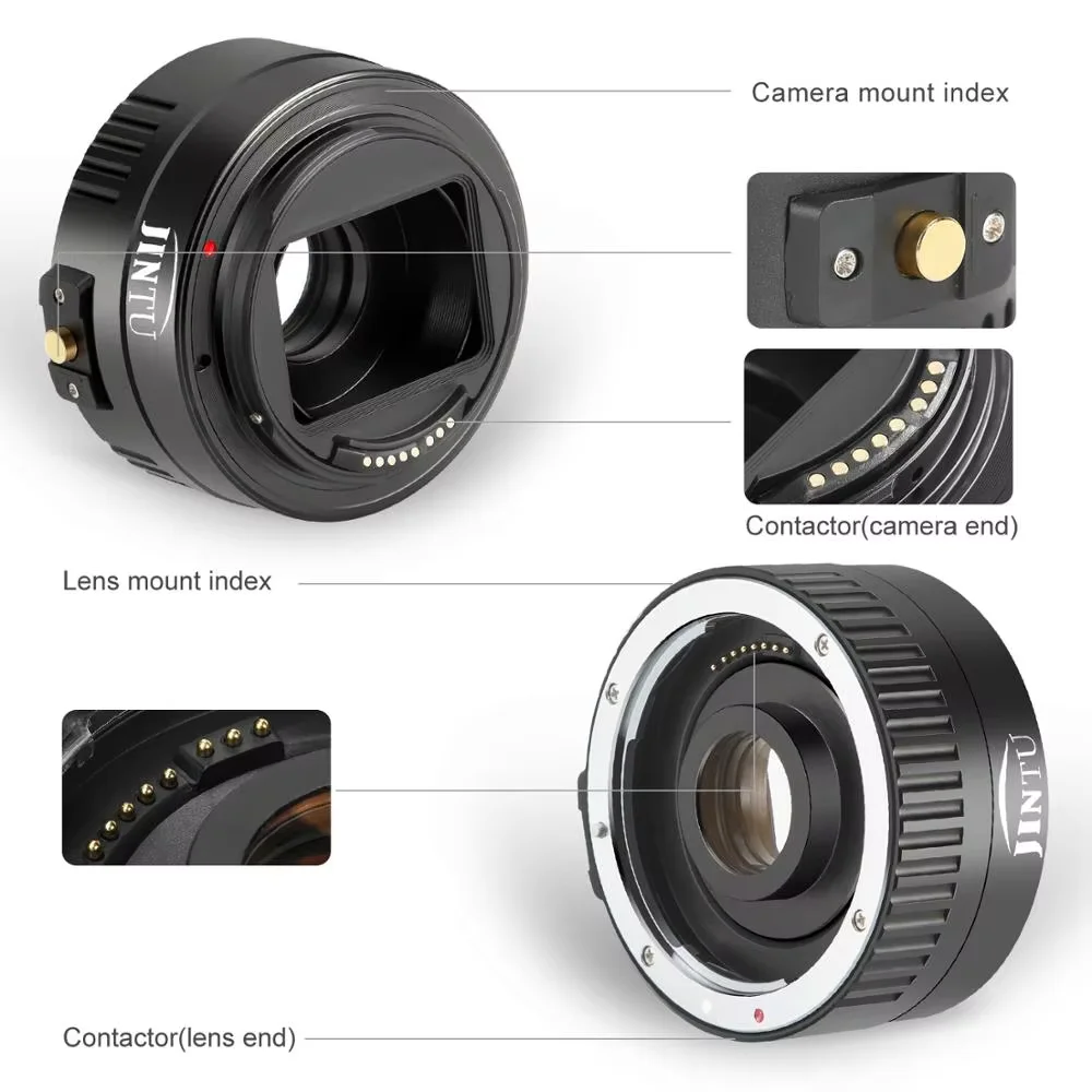 JINTU C-AF 2X テレコンバーターレンズ オートフォーカス AF & マニュアル MF テレプラス Canon EOS EF レンズ望遠レンズと互換性あり