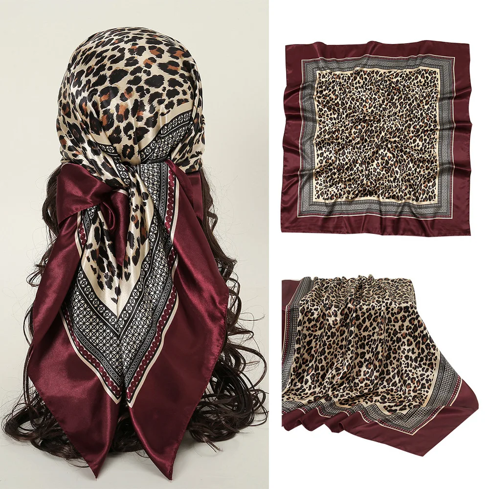 90*90cm Square Silk Scarf Women Print Scarves Satin Shawl Wrap Hijab Female Headband Bandana Foulard Neckerchief