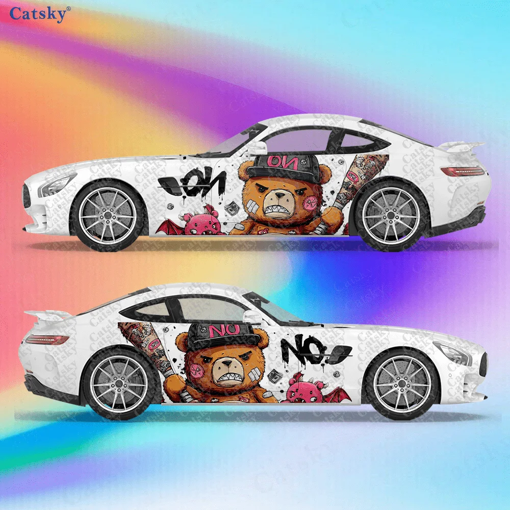 2pcs NO Teddy Cartoon Bear Car Side Decals, Self-Adhesive PVC Waterproof & Scratch-Resistant Stickers, Fashionable Decals