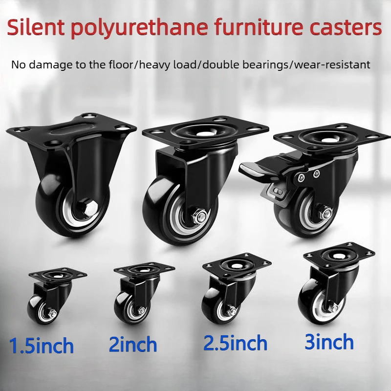 Furniture Caster 1.5 / 2 / 2.5 / 3 Inch M6/M8 Threaded Shaft Swivel Wheel Silent Directional Span Roller Small Medium Pulley