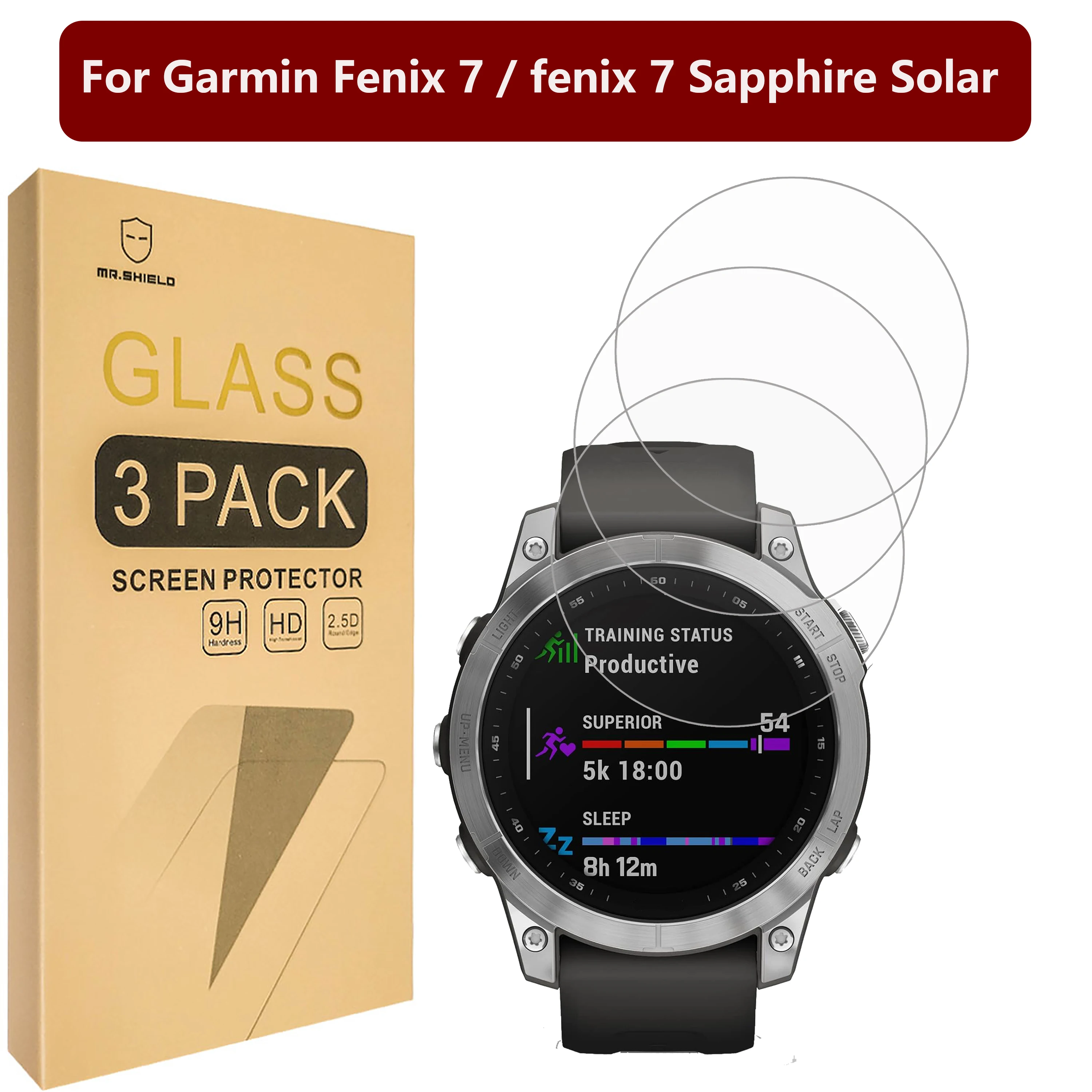 

Защитная пленка Mr.Shield, совместимая с Garmin Fenix 7 / fenix 7 Sapphire Solar [Закаленное стекло] [3-PACK] [твердость 9H]