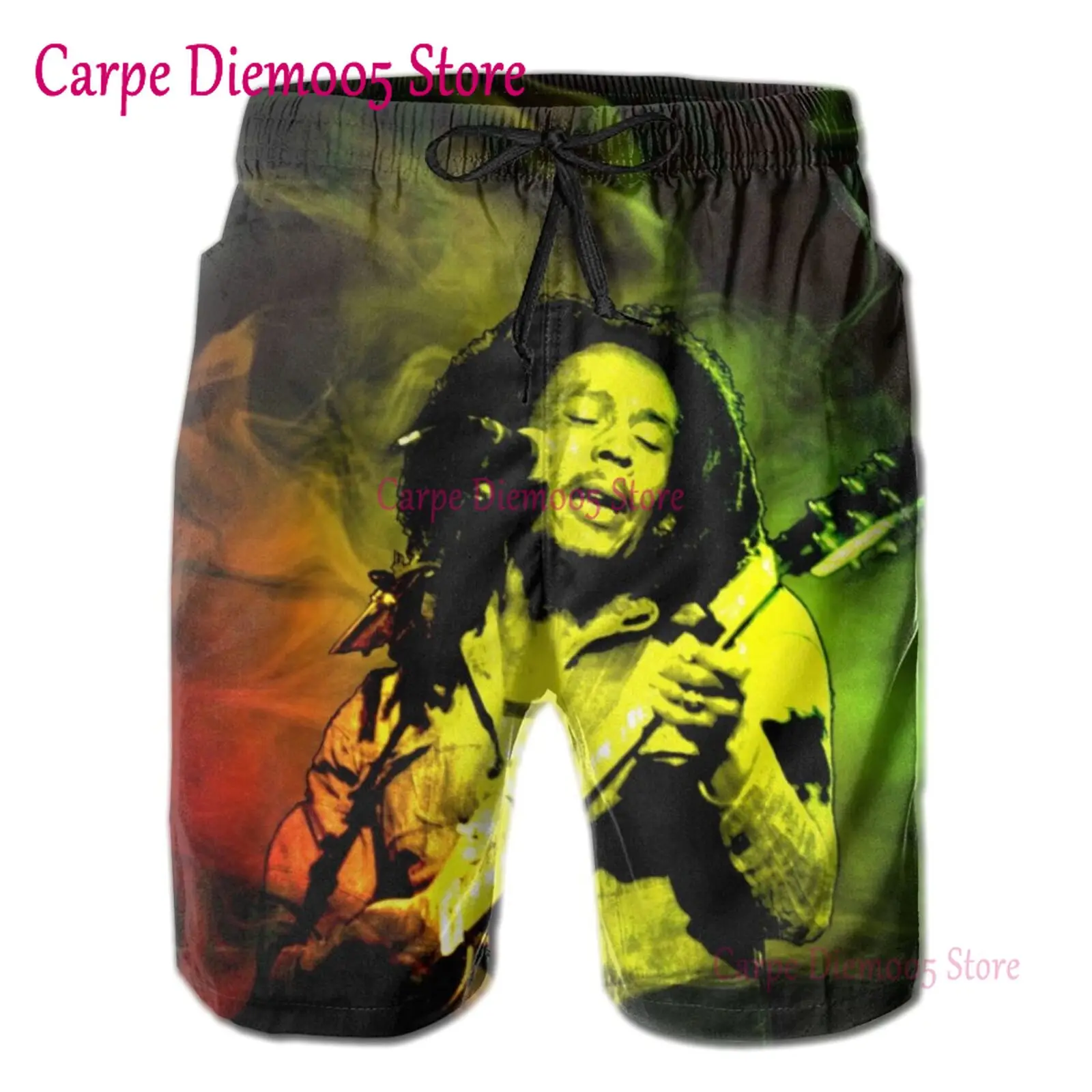 Calça curta casual Bob Marley masculina estampada em 3D, calção de natação unissex, moda engraçada, prancheta de verão