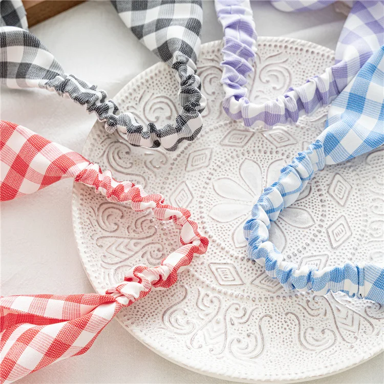 Classic small grid elastic triangular scarf, women's hair bun headscarf, headwear, party, beach hair accessories hair bands view 2