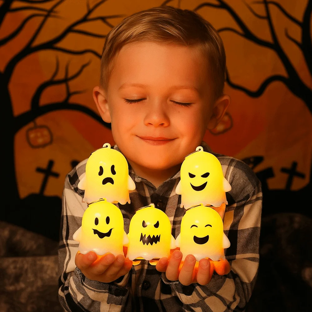 6 قطعة Kawaii هالوين مضيئة شبح المفاتيح LED معلقة شبح قلادة مضيئة حزب شبح ضوء الهدايا كيرينغ