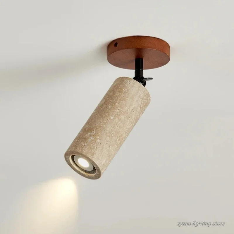 

2025 Wabi Sabi Style Yellow Travertine Walnut Color Rotatable Wall Lamp Modern And Simple Living Room Corridor Entrance Sconce L