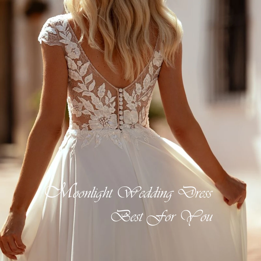 Vestido De Novia elegante De encaje con cuello en V, corte en A, manga casquillo, plisado, lado alto, vestido De Novia personalizado, 2026