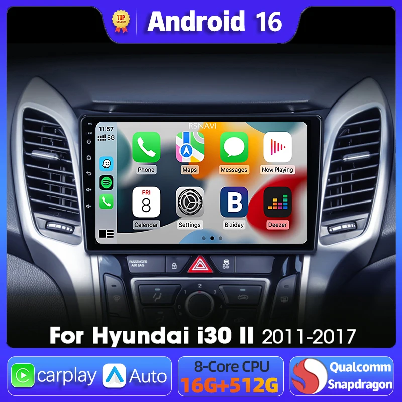 Android 16 Car Radio GPS Navigation Multimedia Player For Hyundai i30 Grand Elantra Grant 2011 - 2017 video Stereo Carplay Auto