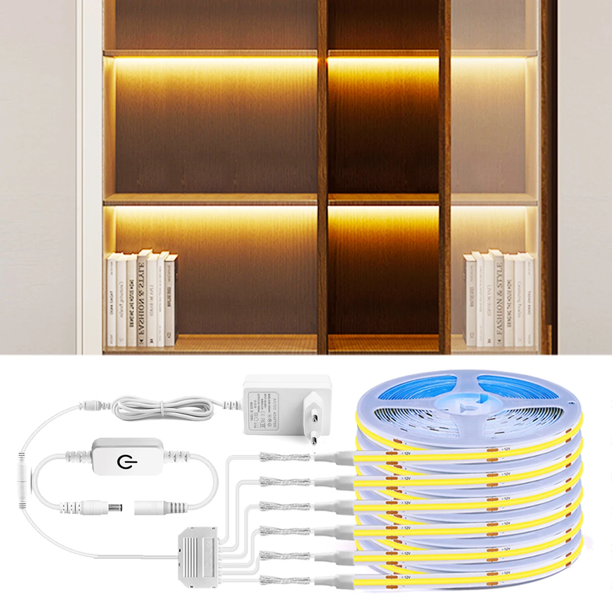

Сенсорный переключатель с регулируемой яркостью COB LED Light Светодиодный светильник для шкафа и кухни Подсветка для домашнего шкафа Освещение для гардероба 12 В с вилкой европейского стандарта