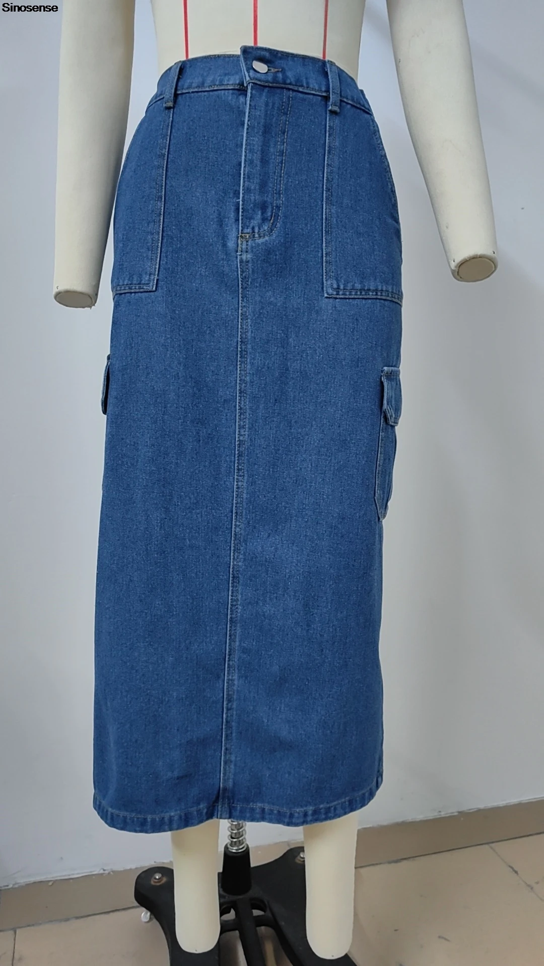 Frauen Denim Cargo Röcke elastische Taille Split Back Midi Bleistift Rock y2k ausgehen Straße langen Jeans rock mit Cargo taschen