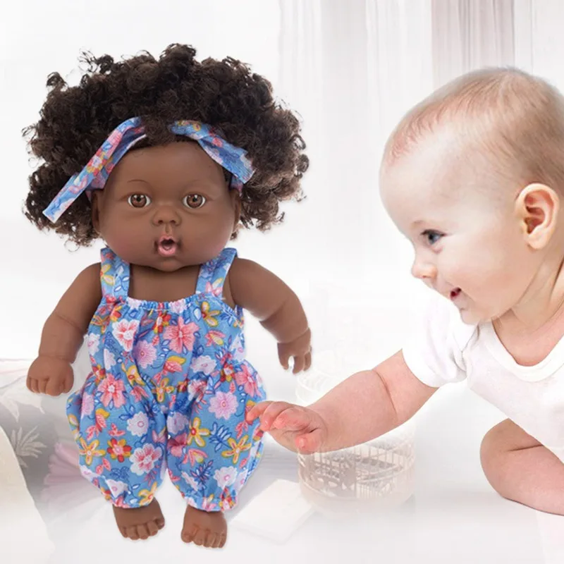 8 Inch 20cm Cute Black African Dolls for Girls Soft Touch Reborn Baby Children Hairdress Clothes Toy Removable Princess Dolls