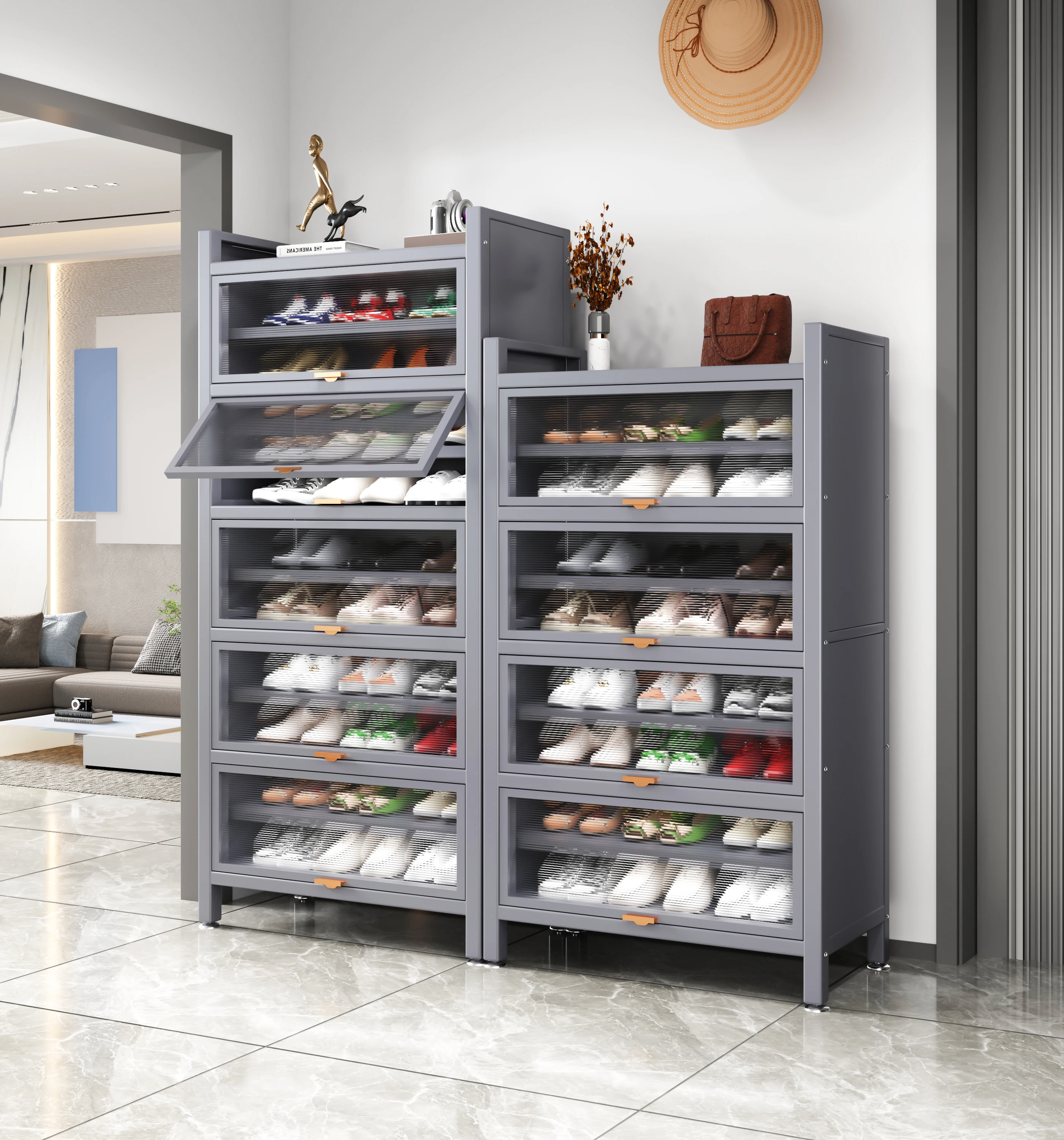 

5 Tiers Metal Shoe Rack Shoe Racks Cabinet Modern for Home,white Shoe Rack Storage Organizer With Door