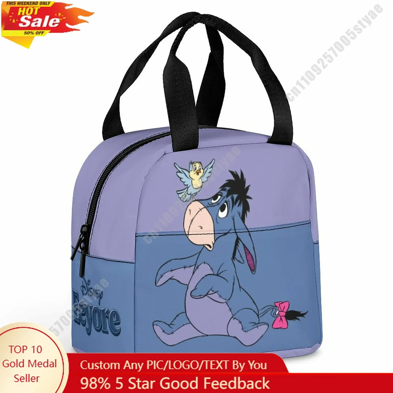 

Eeyore Lunch Bag Disney Animal Patterns Bento Bag DIY Custom Text Photo Logo Portable Aluminum Foil Food Bag