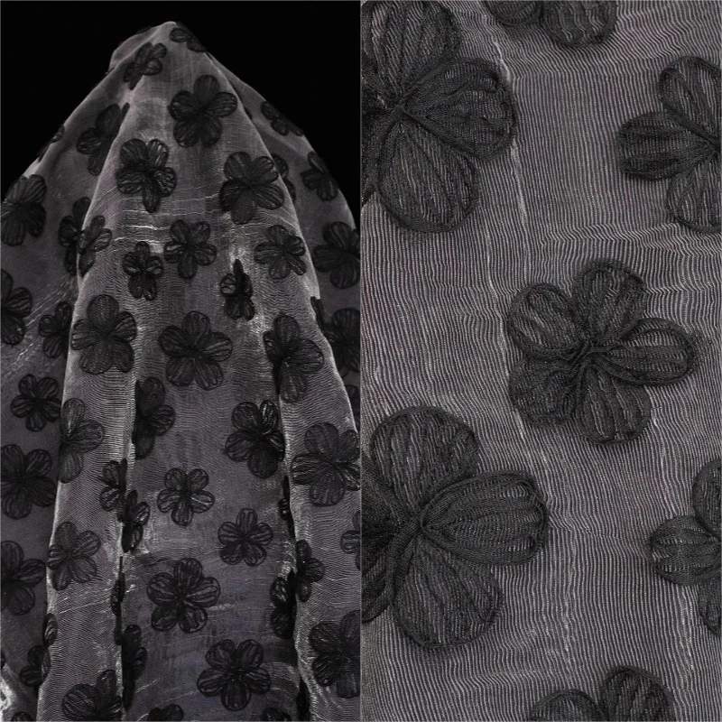 

Gray Curtains Fabric Metallic Floral Large Pleated Womens Summer Dress Designer Handmade Sewing Home Decoration Crafts Material