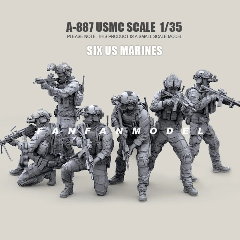 

1/35 US Marine Corps 6 Soldiers Resin Model Figure Gk Micro Miniature 3d Printed White Model Toy Unassembled And Unpainted Kit