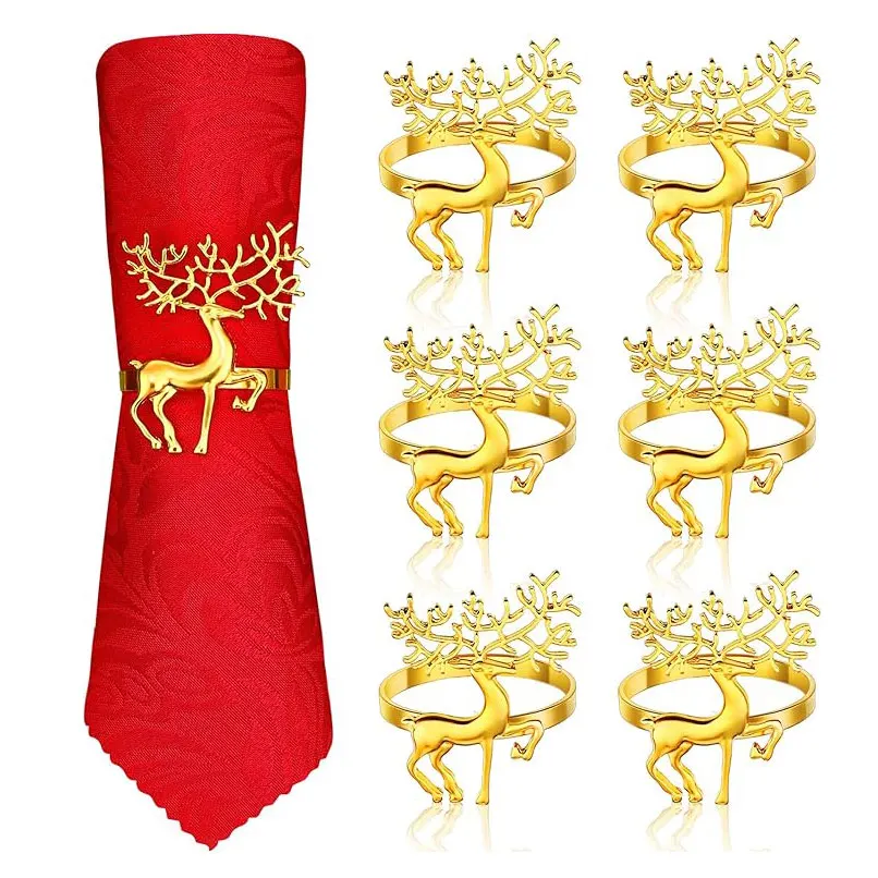 

6PC Iron Art Deer Napkin Ring Christmas Elk Napkin Rings Holders Towel Holder Restaurant Home Table Decoration Party Accessories
