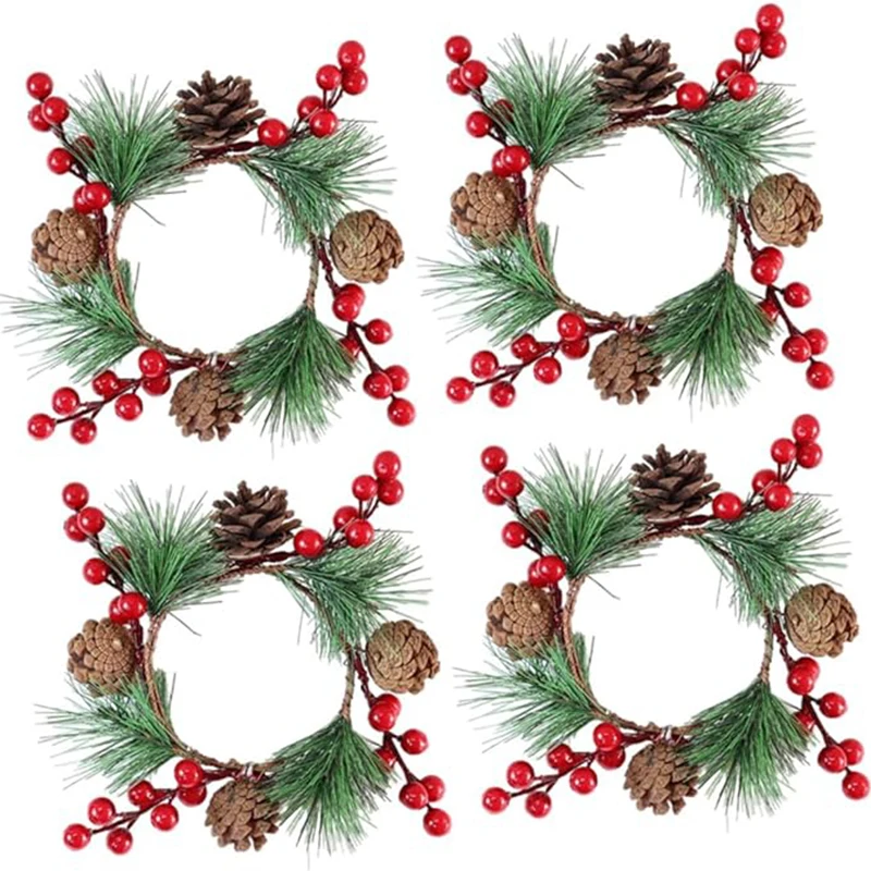 

Christmas Wreath Artificial Red Berries Green Pine Needles for Christmas Tree Hanging Decor Home Party New Year Gift Diy Navidad