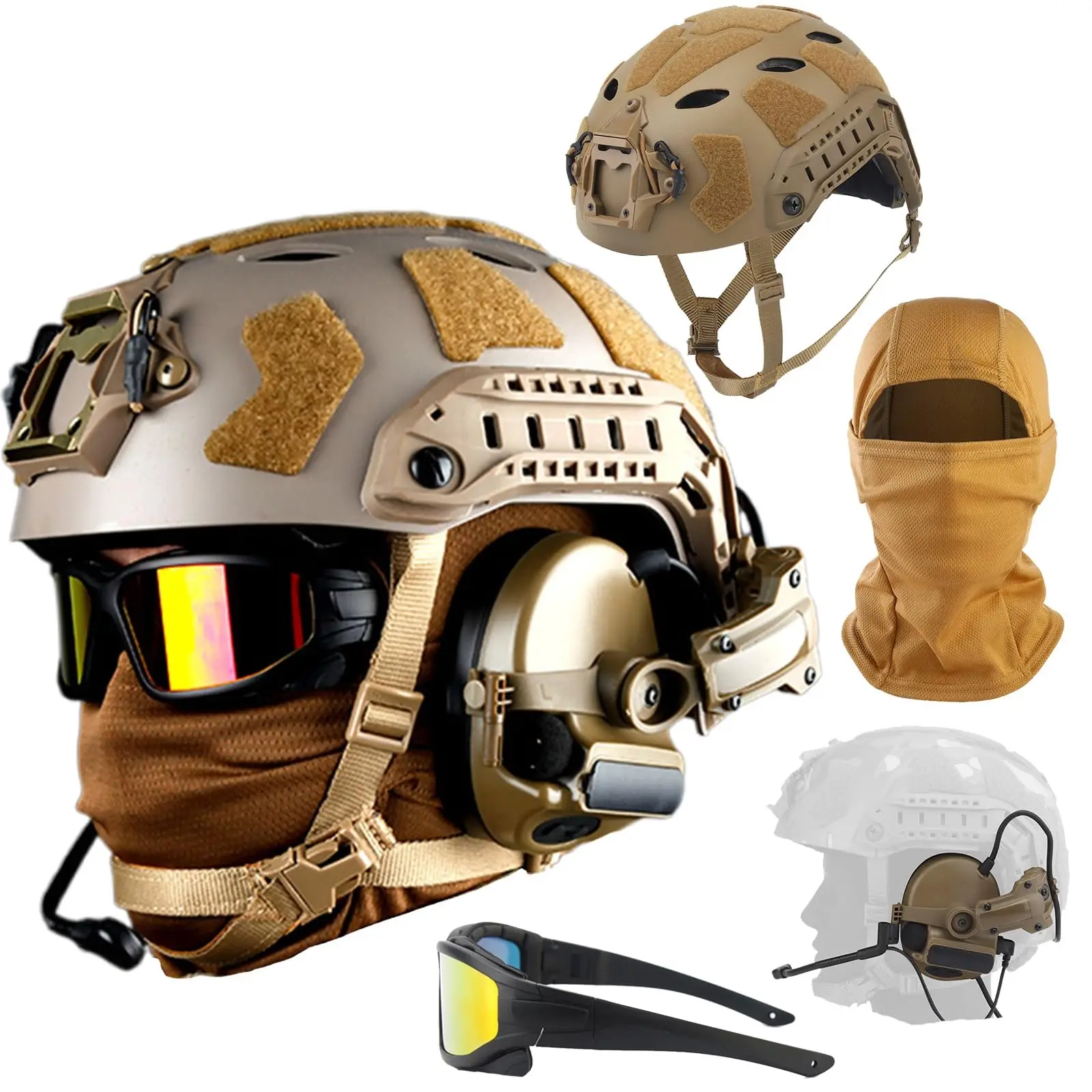 

Fast Tactical Airsoft Helmet Set Adjustment Military Headset Goggles and Balaclava Mask for Hunting CS Paintball Shooting Game