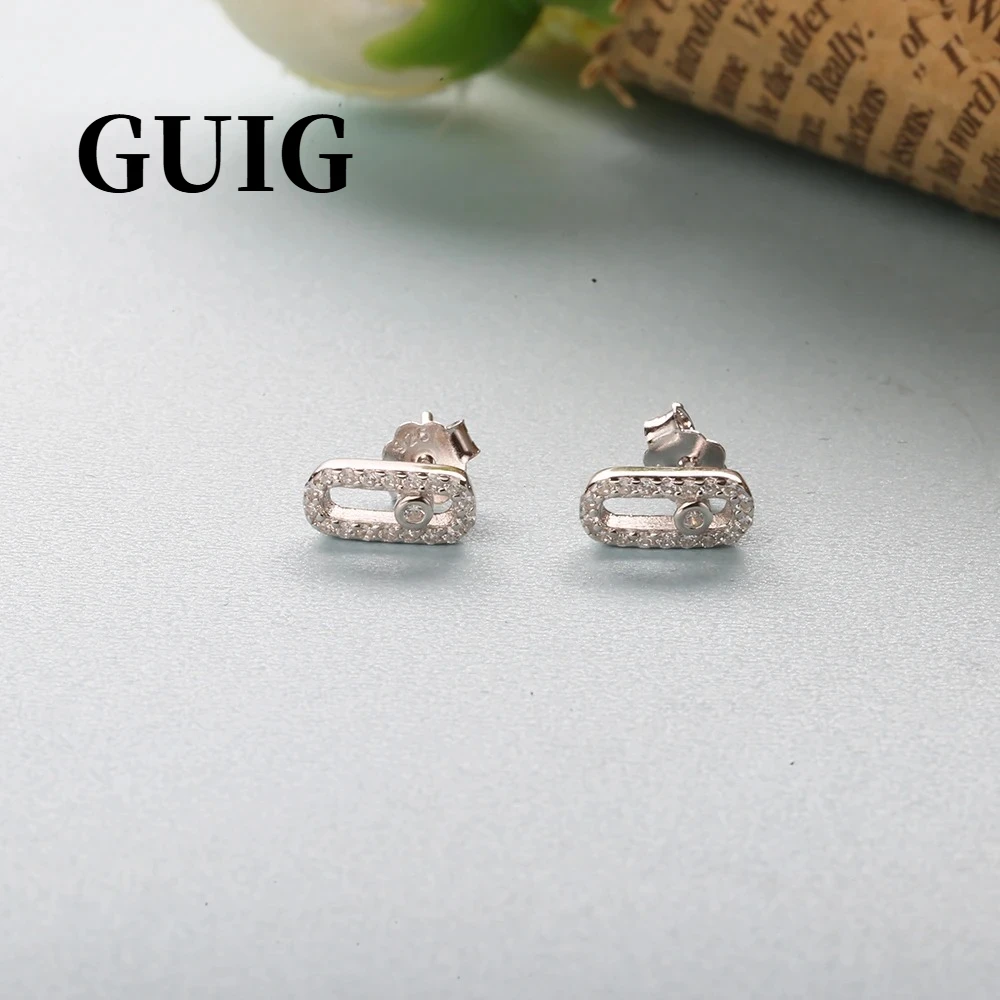GUIG - High-quality mini non-movable diamond women's earrings. High-quality zircon oval earrings.