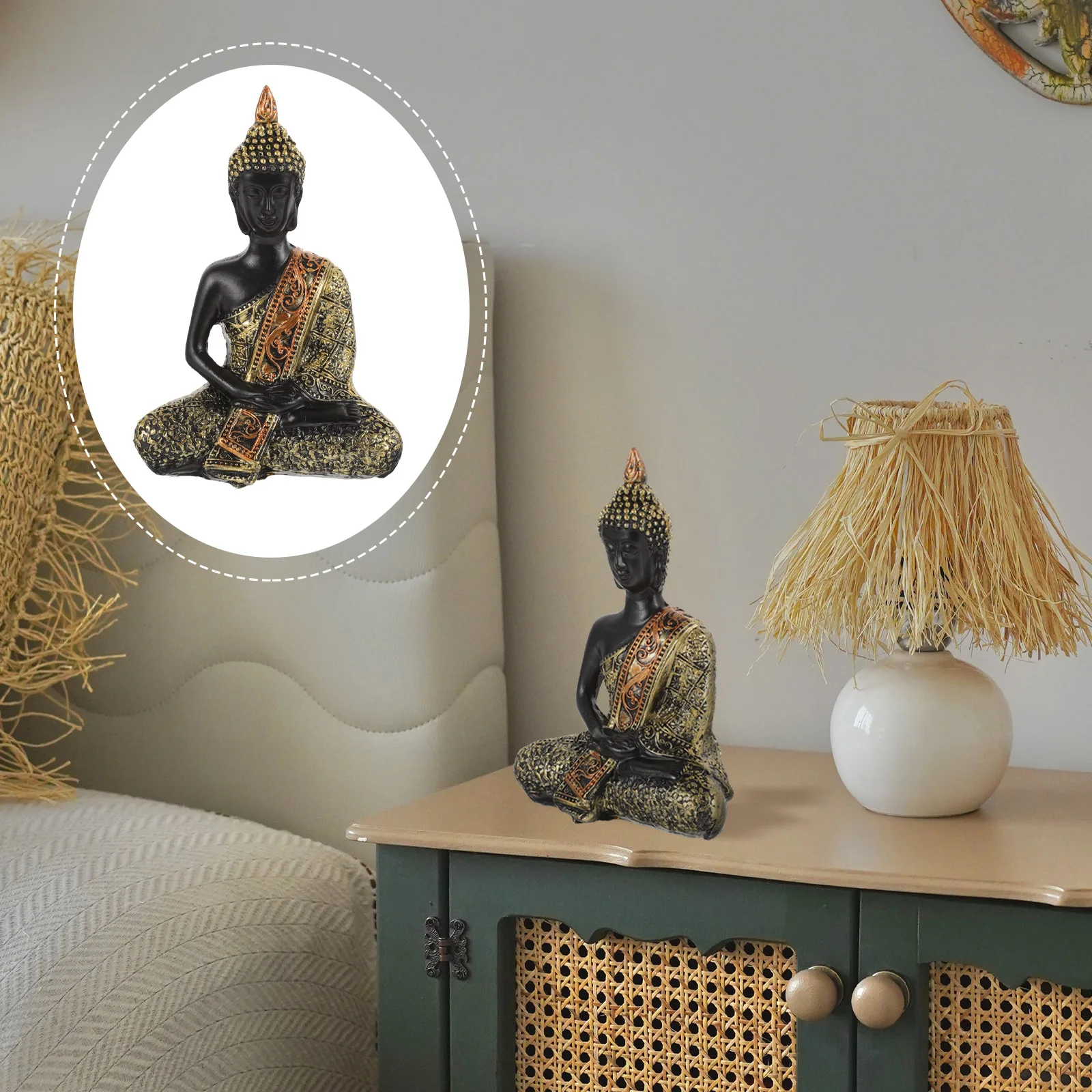 

Delicate Resin Craft Buddha Shaped Statue Decoration Retro Desktop Ornament Vintage Sculpture Home Temple Gift