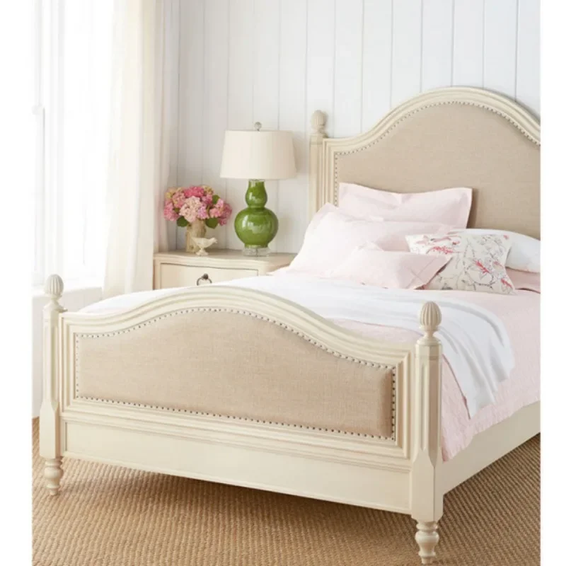 American ivory white solid wood French country soft bag Nordic simple double bed