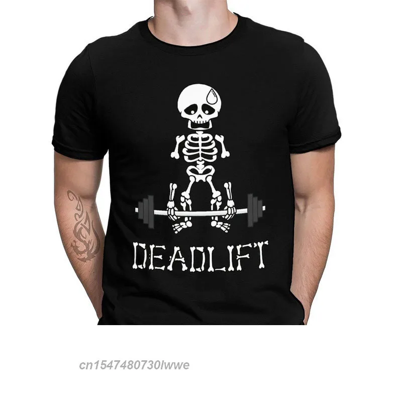 Deadlift Classic Print Cotton T-Shirt Bodybuilding Pumping Gym Muscle Training Fitted For Men Stylish Streetwear