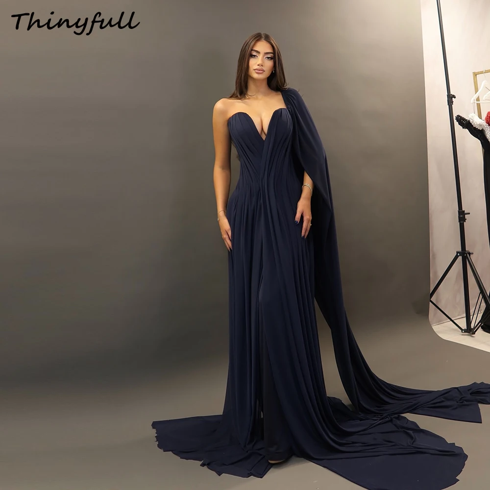 

Thinyfull A-line Chiffon Prom Dress Sweetheart Cap Sleeves Ruched Evening Party Gown Dubai Special Occasion Dress Customized