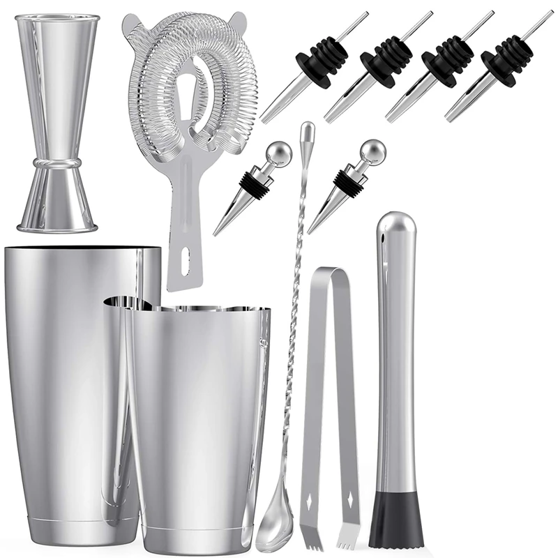 

2 Set Stainless Steel Boston Cocktail Shaker Bar Set Tools With 28Oz/20Oz Shaker Tins, Measuring Jigger, Mixing Spoon