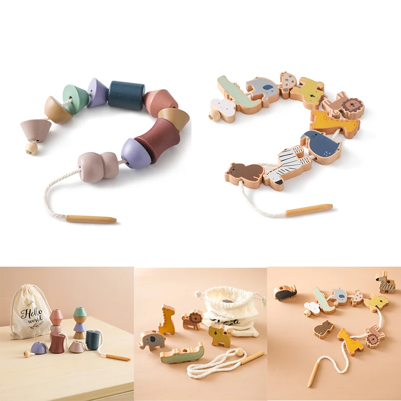 

Montessori Animal Threading Toy Baby Finger Fine Sports Game Cartoon Animal Wooden Building Block Toys Kid Gift Room Decoration
