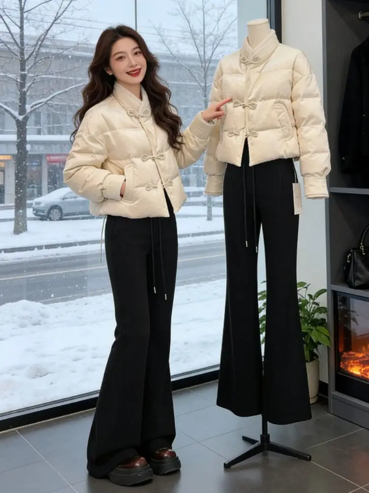 

Thiened down Cotton Jaet Women's ort Sle Stand Collar Button Embellied Coat Warm Outerwear Chinese New Sle