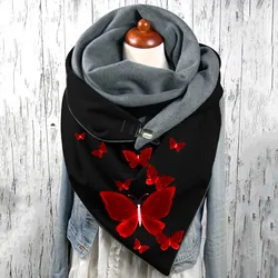 New Fashion Winter Women Scarf Funny Butterfly Flower Printing Button Soft Wrap Casual Warm Scarves Shawls Women Cotton Scarves