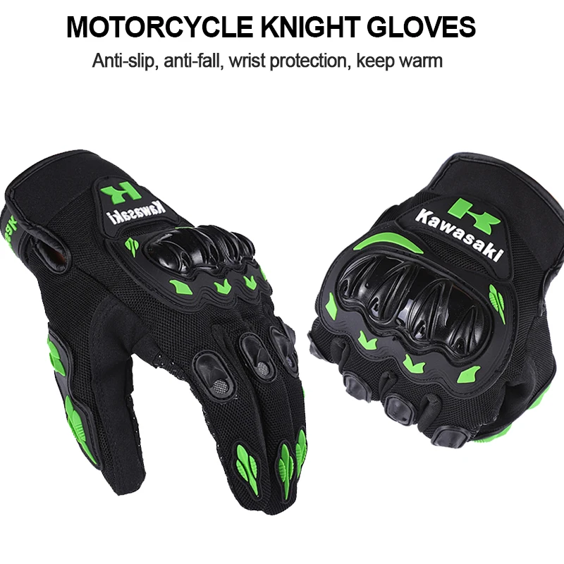 

Guantes de motocicleta Kawasaki transpirables con dedos completos, antideslizantes, resistentes al desgaste, guantes de carreras
