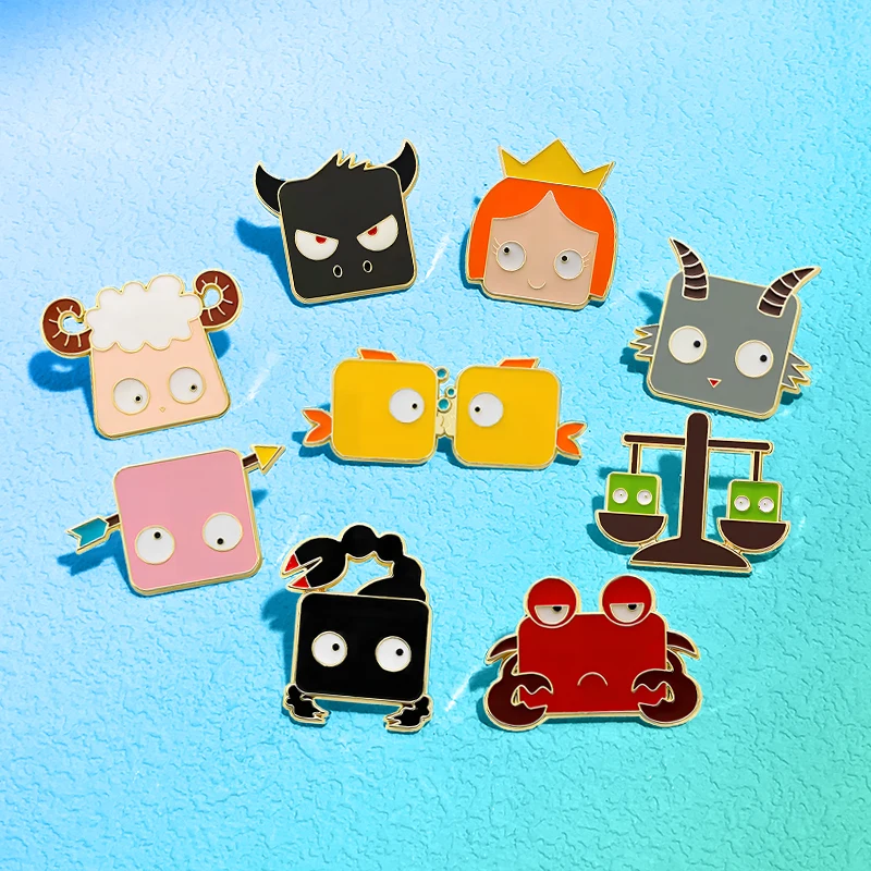Cute Cartoon Star Sign Pins 9-design Enamel  Libra Gemini Aries Zodiac Signs Metal Brooch Pin For Backpack Lapel Badge Gifts