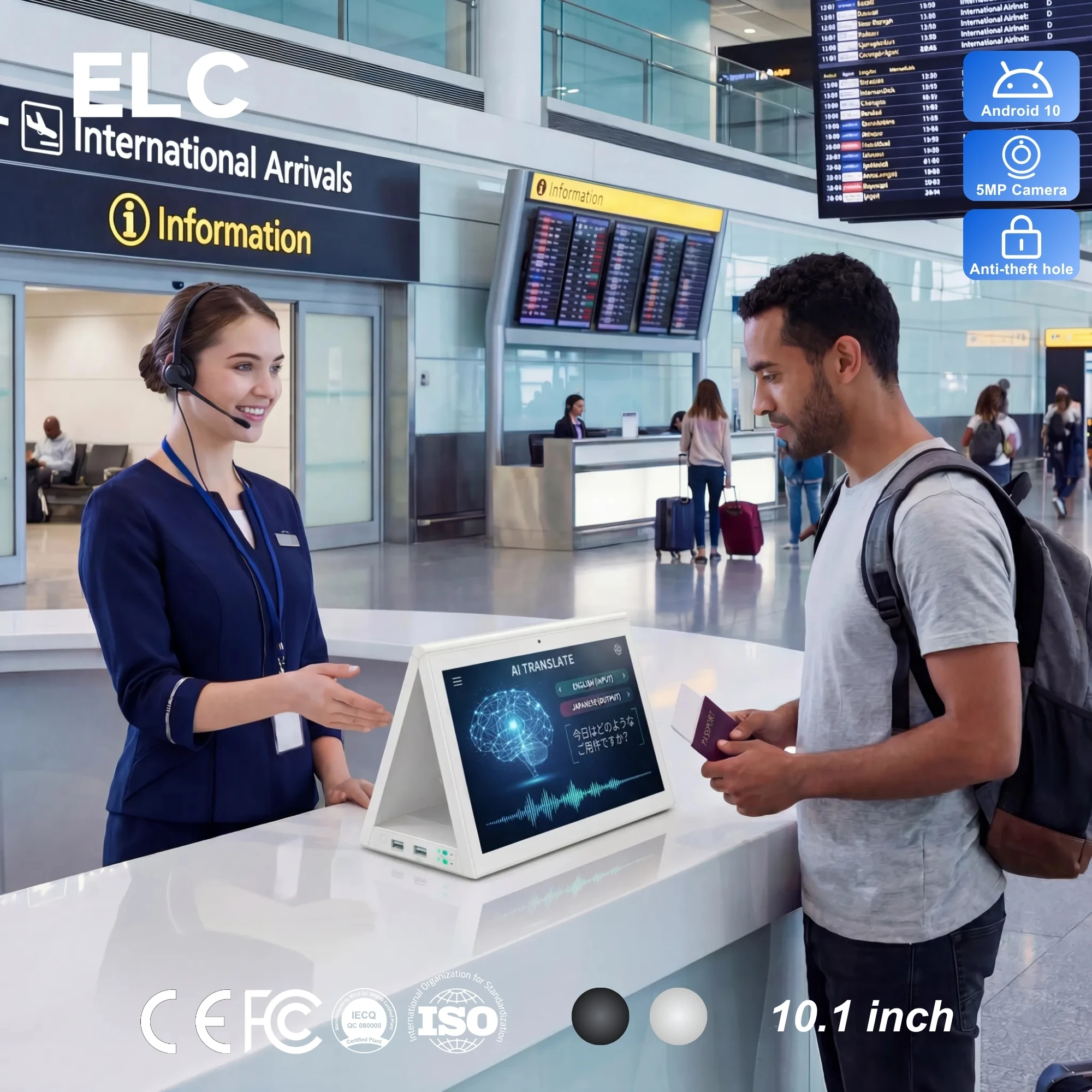 Professional AI Language Translator Device for Airport Terminal Information Desk for Real-time Two-way Voice Translation Display