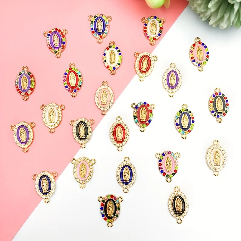 Multipurpose Colorful Oil Dropping Virgin Mary Double Hole Pendant DIY Three Hole Link Accessories for Religious Jewelry&Gift