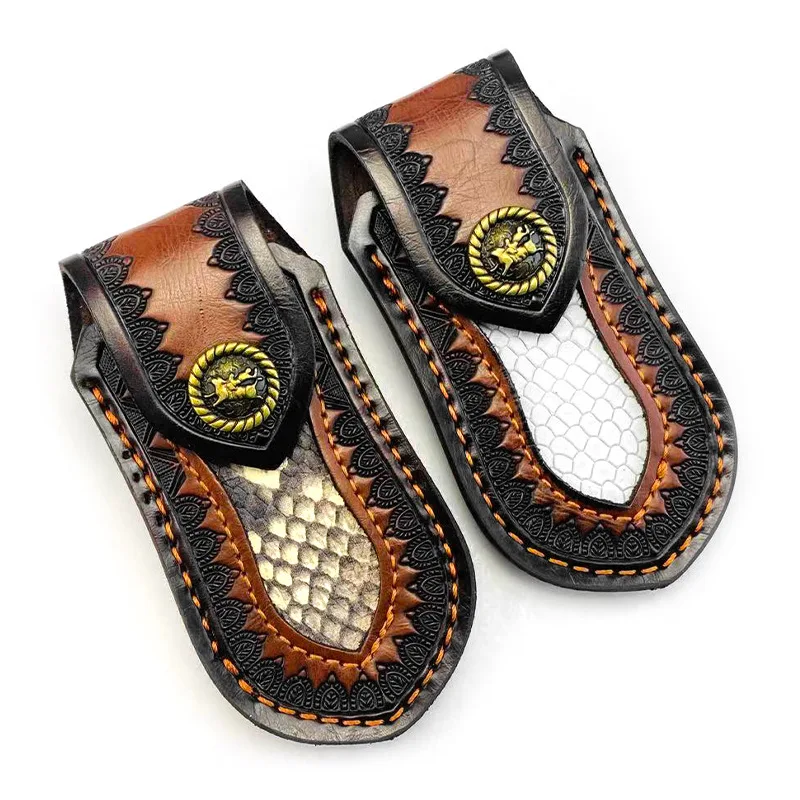 

2 Types 2 Sizes Genuine Cowhide Cow Leather Material Fish Scale Pattern Large Folding Knife Sheath Scabbard EDC Tools Cover Bag