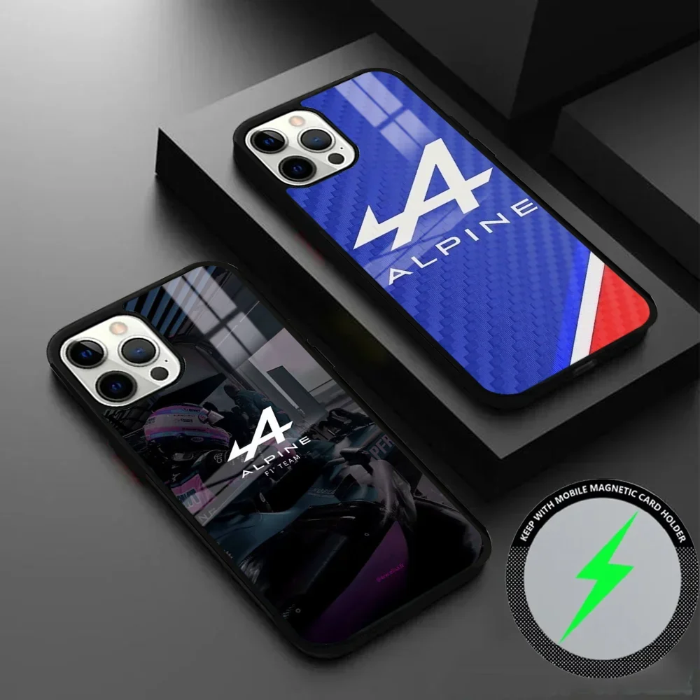 A-Al-pine Logo Tricolor French Phone Case For IPhone 16 15 14 13 12 11 Pro Max Plus Mini Magsafe Mirror Wireless Magnetic Cover