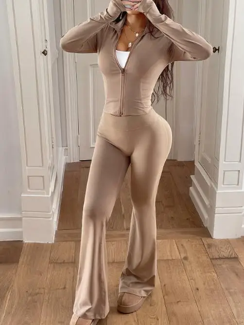 여성 요가 스타일 지퍼 재킷 긴 바지 세트 가을 겨울 의류 2025 패션 액티브웨어