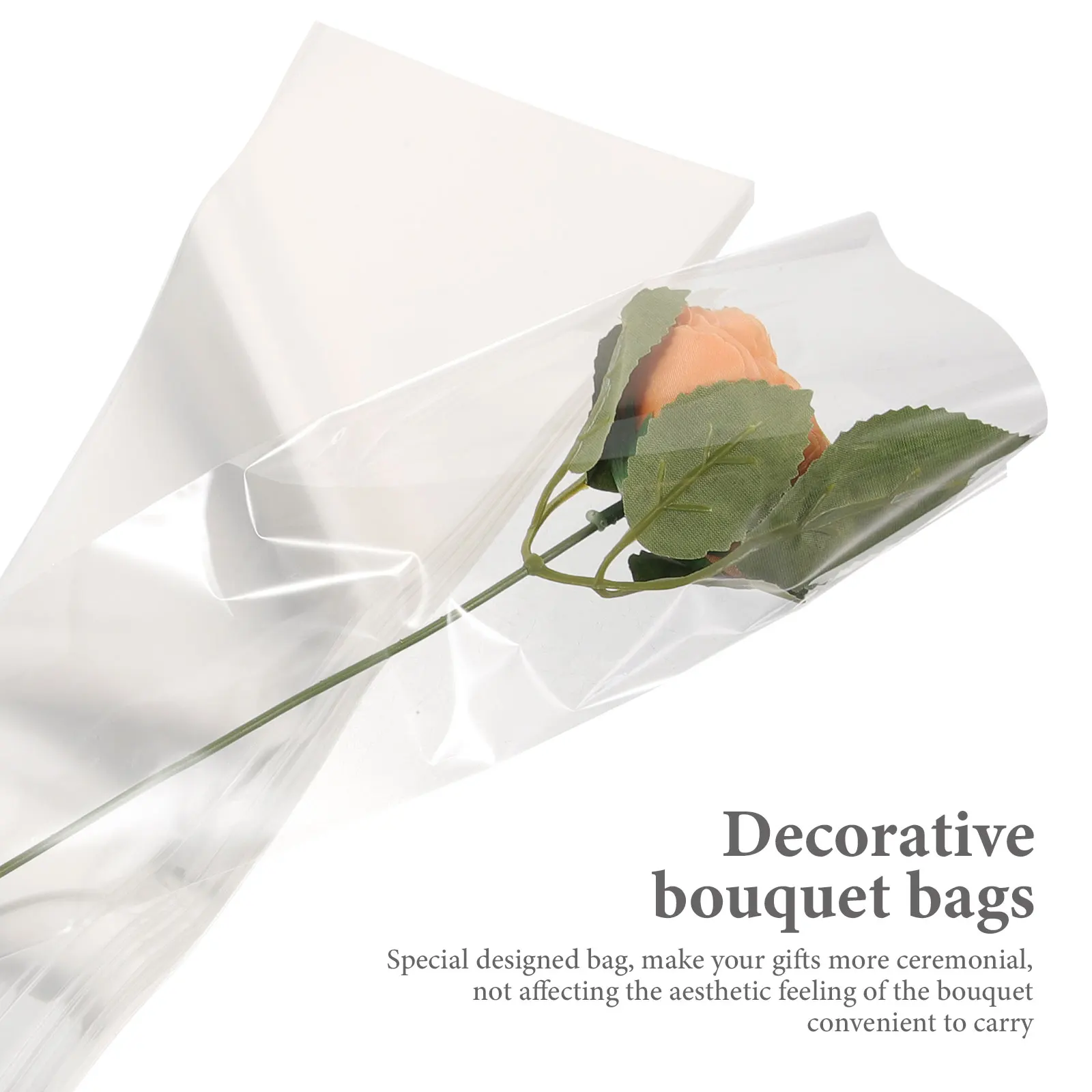 

100pcs Flower Packaging Bags Bouquet Sleeves Floral Wrapping Cellophane Sleeve for Single Rose Gift Decoration Durable Portable