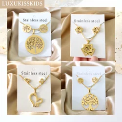 LUXUKISSKIDS Trendy Jewelry Set Stainless Steel Silver/Gold Color Woman/Men Wholesale Heart Pendant Necklace Earings Bridal Sets
