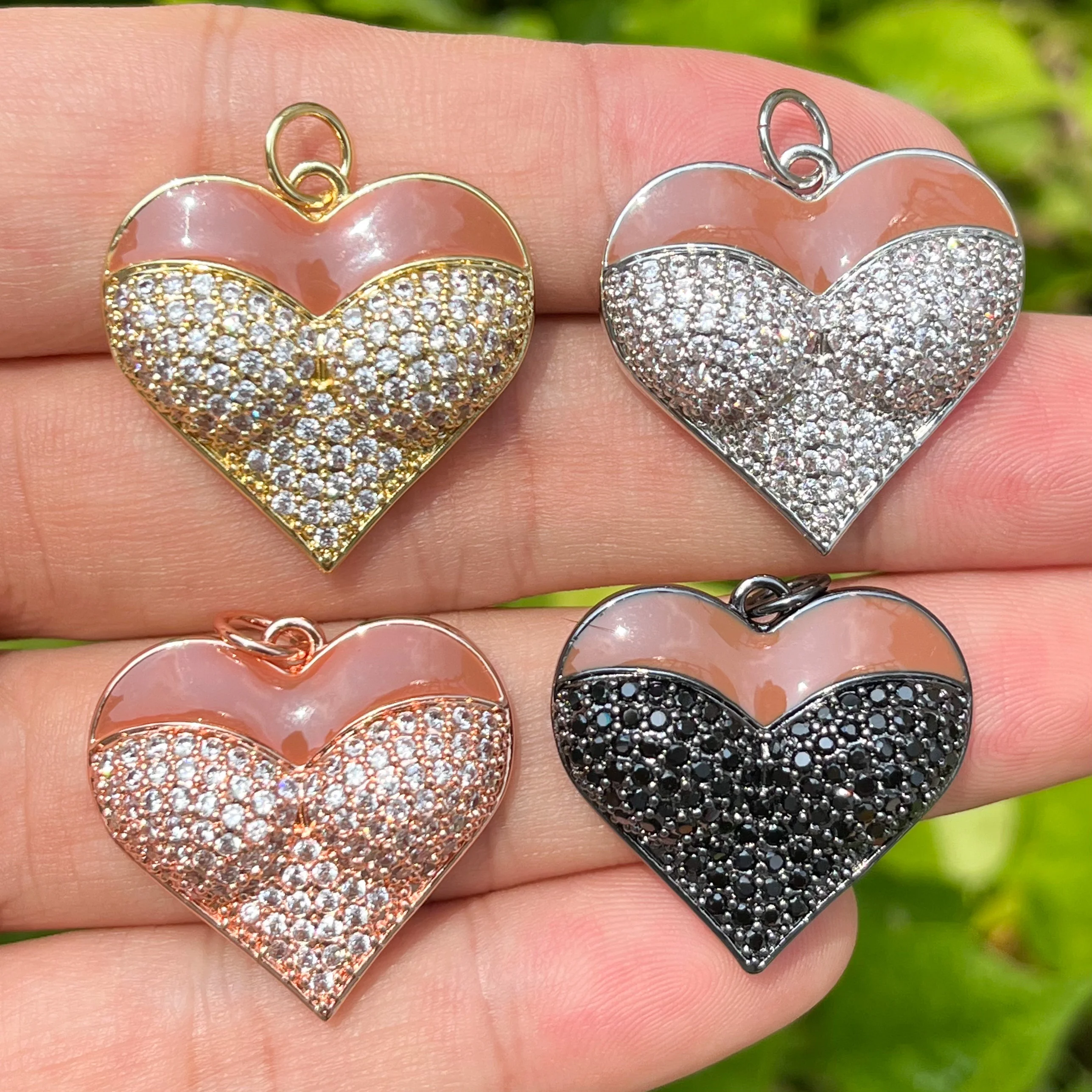 

5Pcs Heart Charm Cubic Zirconia Paved Bracelets Pendant For Woman Fashion Handmake Jewelry Necklace Accessories New 2023