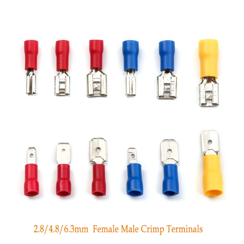 10/20/50pcs Female Male FDD/FDFD MDD 1.25-250 2.5-250 5.5-250 Insulated Electrical Crimp Terminal for Cable Wire Connector 6.3mm