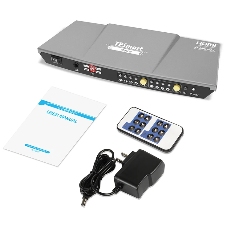 

【2026】TESmart 4x2 4K 60HZ Matrix Switcher with Audio Extraction L/R AUX Audio Output Video Switch Splitter