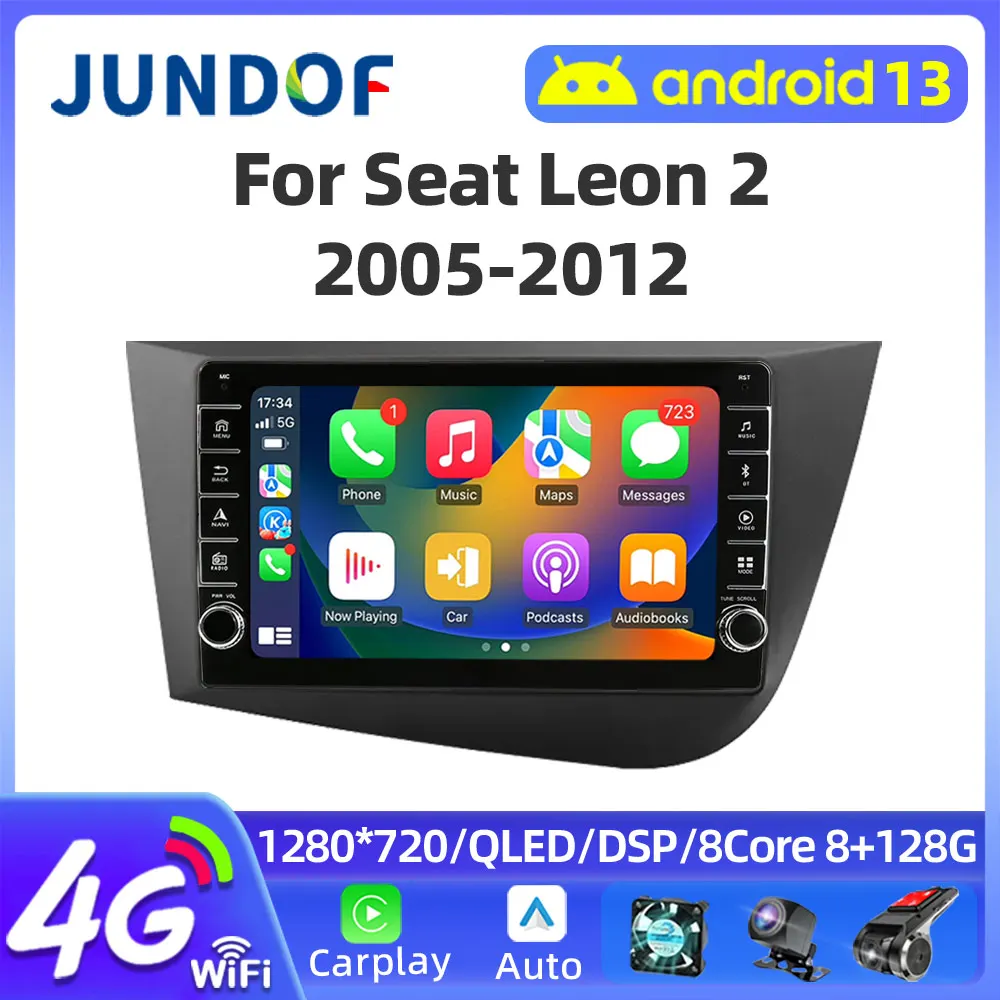 Jundof 2 Din Android 12 For Seat Leon 2 MK2 2005-2012 Car Radio Multimedia Video Player Carplay Stereo Autoradio DVD IPS Screen