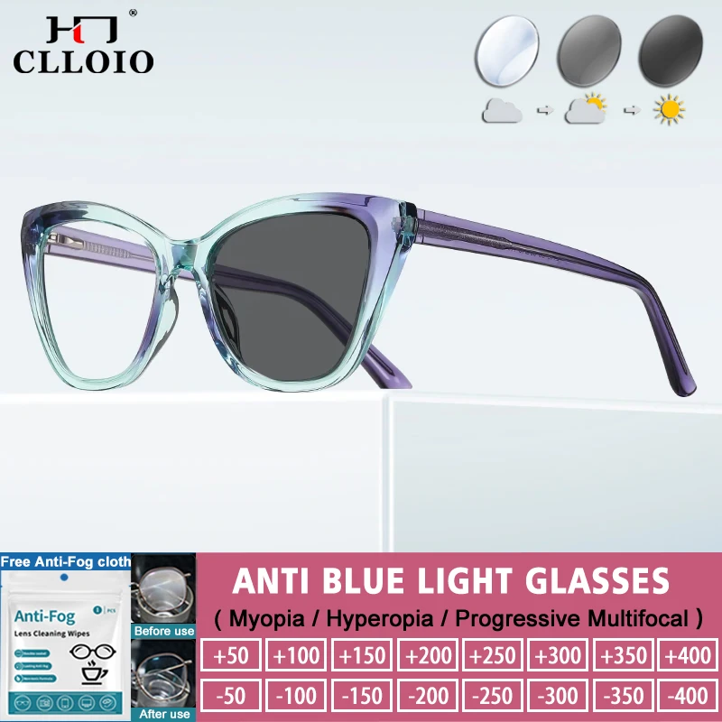 

CLLOIO Fashion Cat-eye Anti Blue Light Reading Glasses for Women Customisable Prescription Photochromic Outdoor Activity Glasses