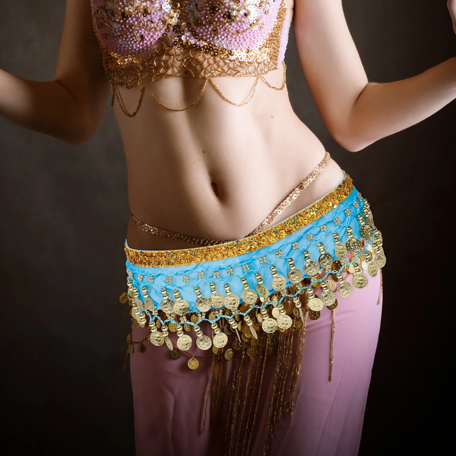 

3pcs Sequin Tassel Skirt Sparkly Belly Dance Hip Scarf Glitter Wraps Rave Costume Mardi Gras Dangling Coins Fringe Belt